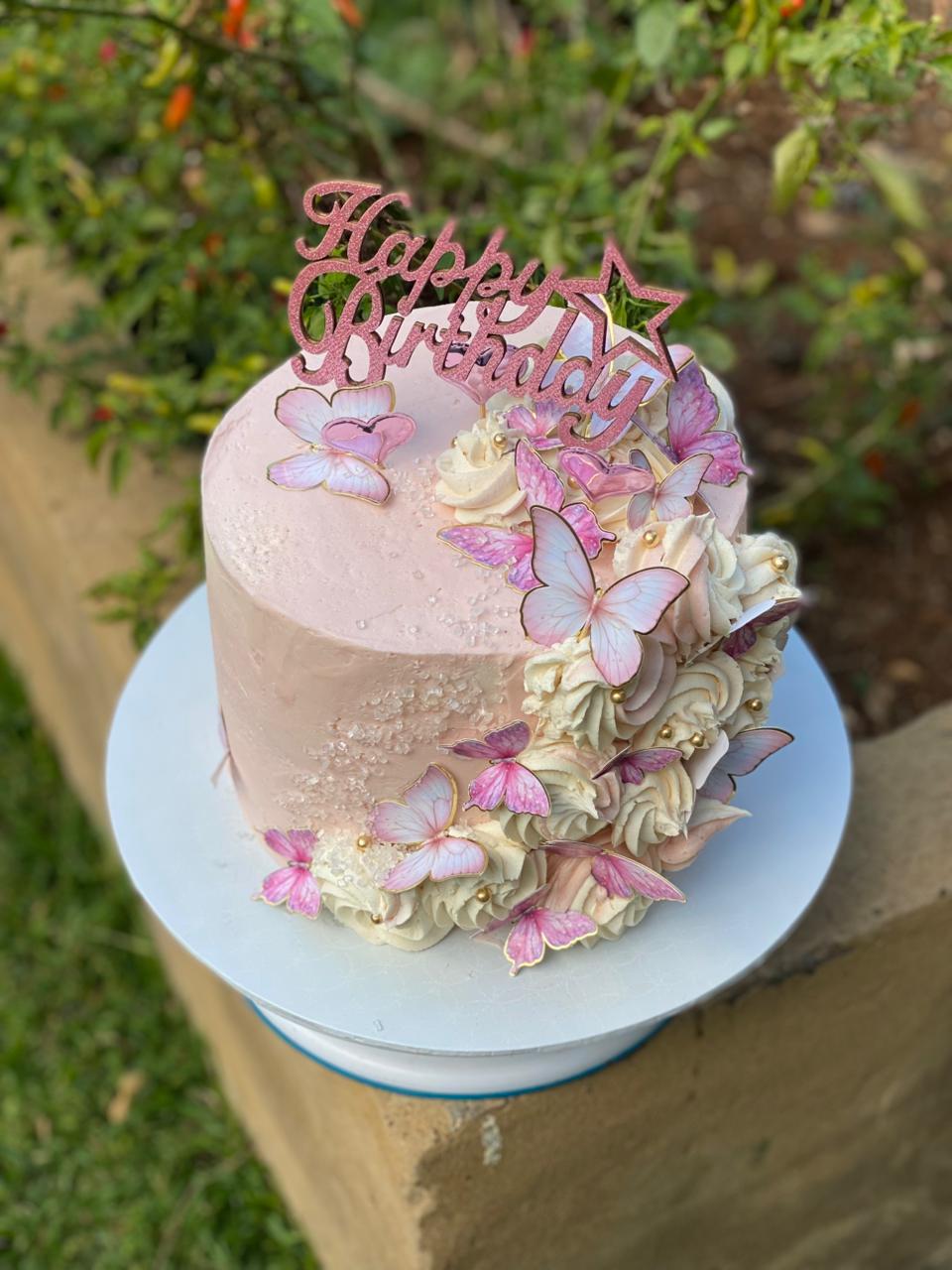 
                      Butterflies and Flowers Birthday Cake
                    